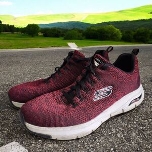 Skechers Paradyme Arch Fit Sneakers Mens 10 Red Black Knit Lace Up Athleticwear